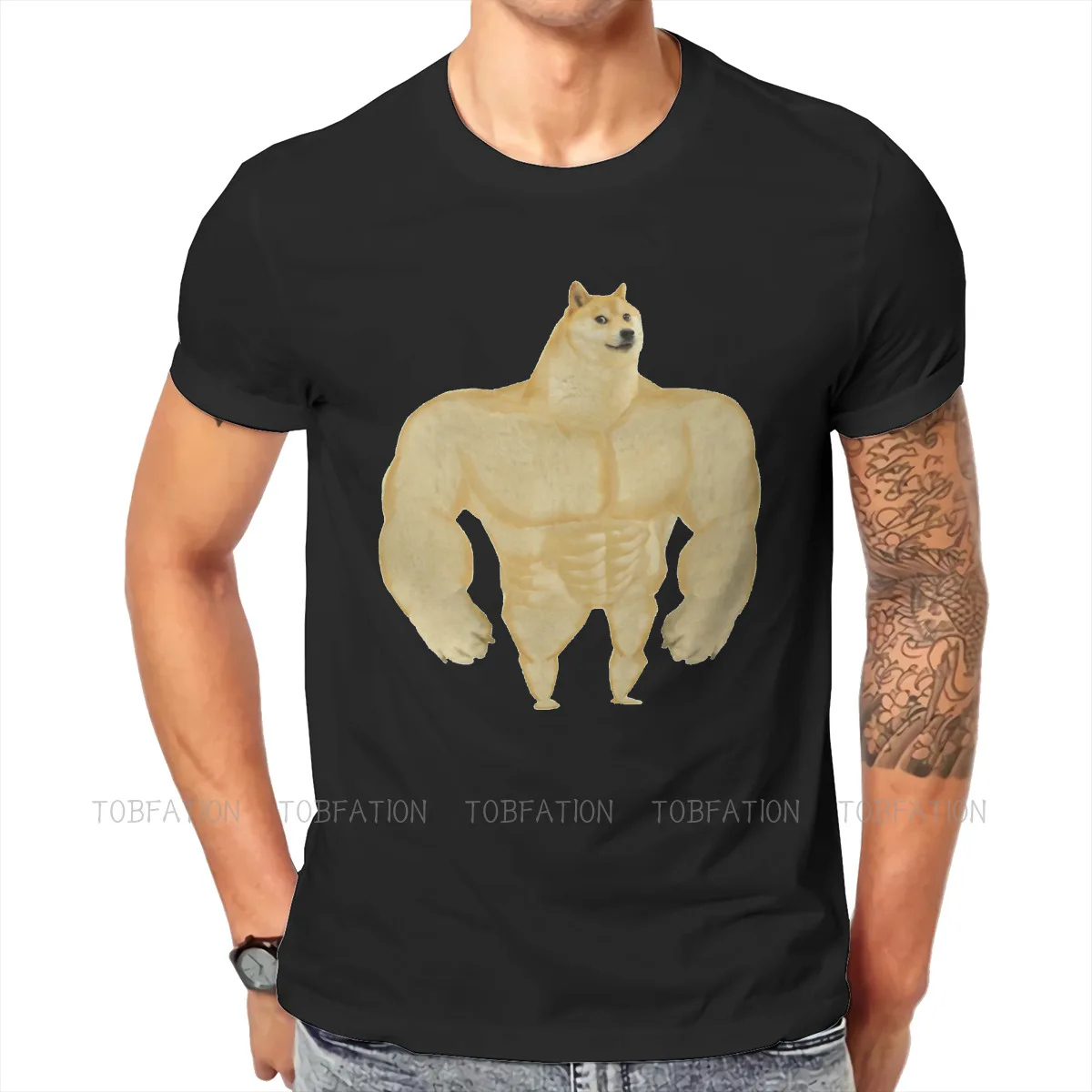 Doge Internet Meme Cute Fashion Swole Tshirt Vintage Grunge Men's Tees Tops Loose Cotton O-Neck T Shirt