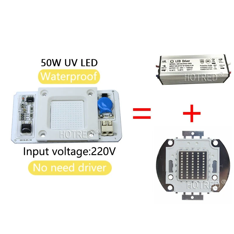 50W Led COB UV Lamp Chip 110V/220V 395nm 400nm DOB AC Ultraviolet Cure Metal Detector Quartz Black Light Germicidal Disinfection