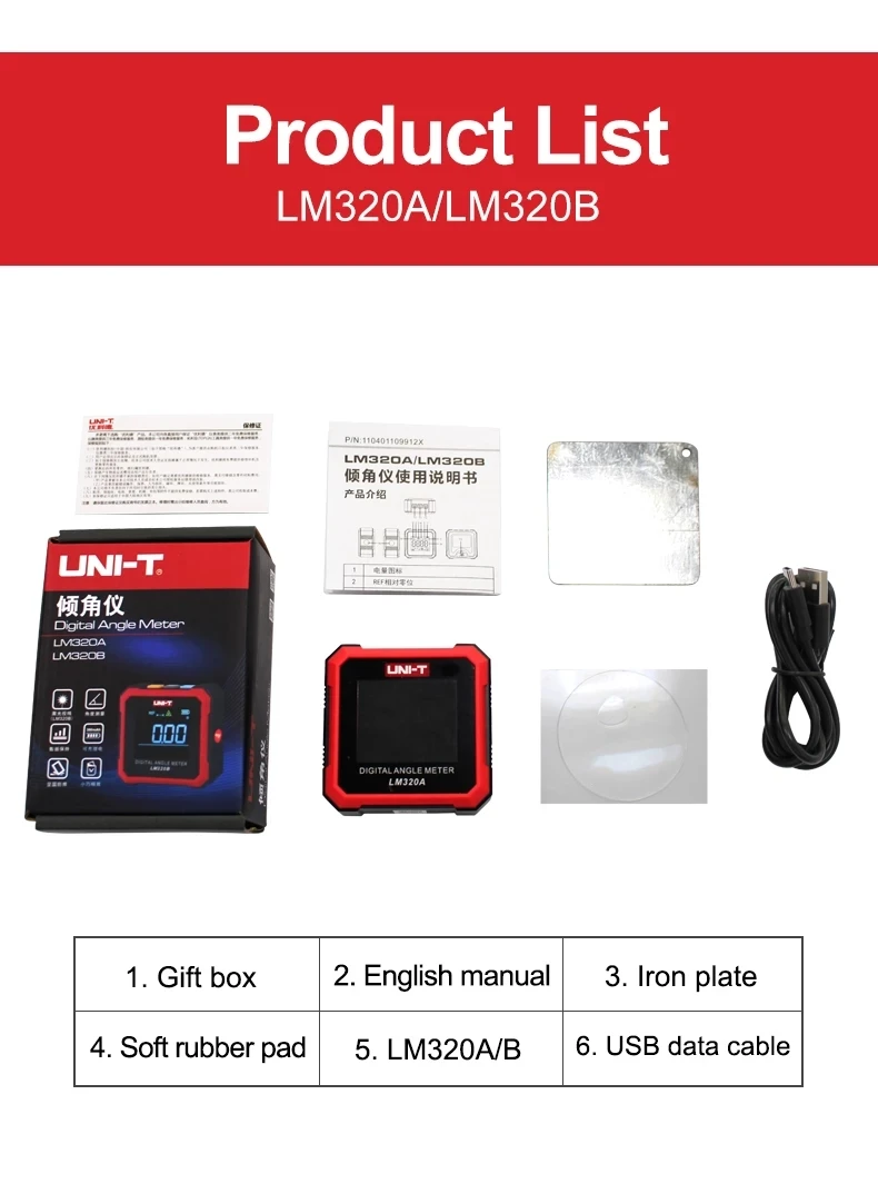 UNI-T 전자 각도기 디지털 각도기, 마그네틱 경사계, 각도 테스터, 베벨 박스 측정 도구, LM320A, LM320B