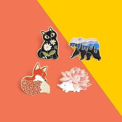 Daisy Black Cat Succulent Hedgehog Fox elephant Coniferous forest Pin Brooches Bag Lapel Pin Badge Jewelry Gift for Kids Friends