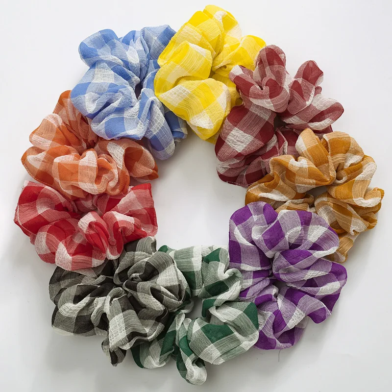 18PC/lot Spring Summer Colorful Plaid Streamers Hair Ponytail Holder Elastic Hair Bands For Lady Hair wholesale