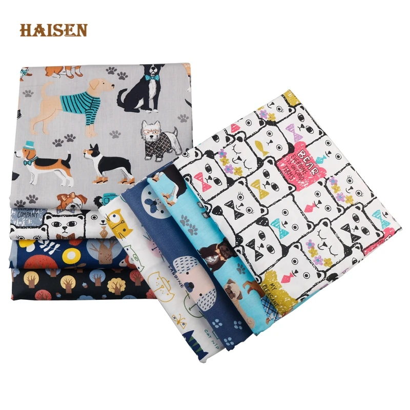 8pcs/Lot,Cat,Dog And Bear Combination Printed Twill Cotton Fabric Patchwork Tissue Cloth For DIY Sewing&Quilting Crafts Material