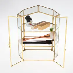 Vintage Clear Glass & Gold Metal 3 Tier Display Box/Dresser Top Jewelry Storage Glass Bathroom Vanity Countertop Home Decoration