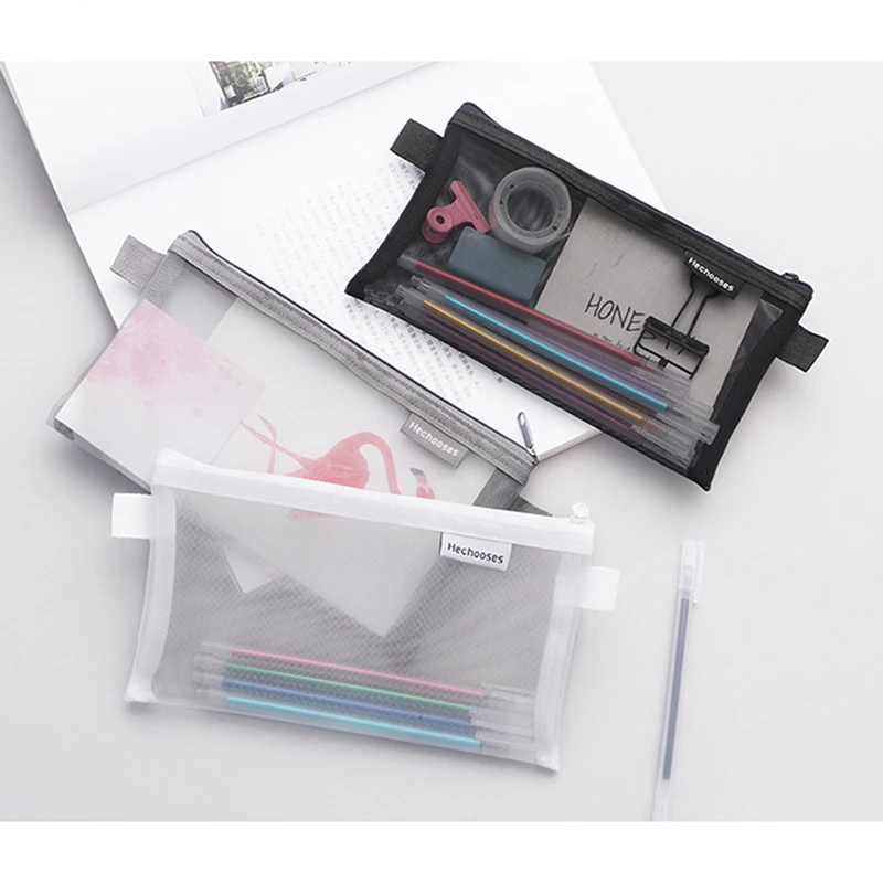 Astuccio portamatite portatile trasparente per studenti con capacità L borsa portadocumenti con cerniera
