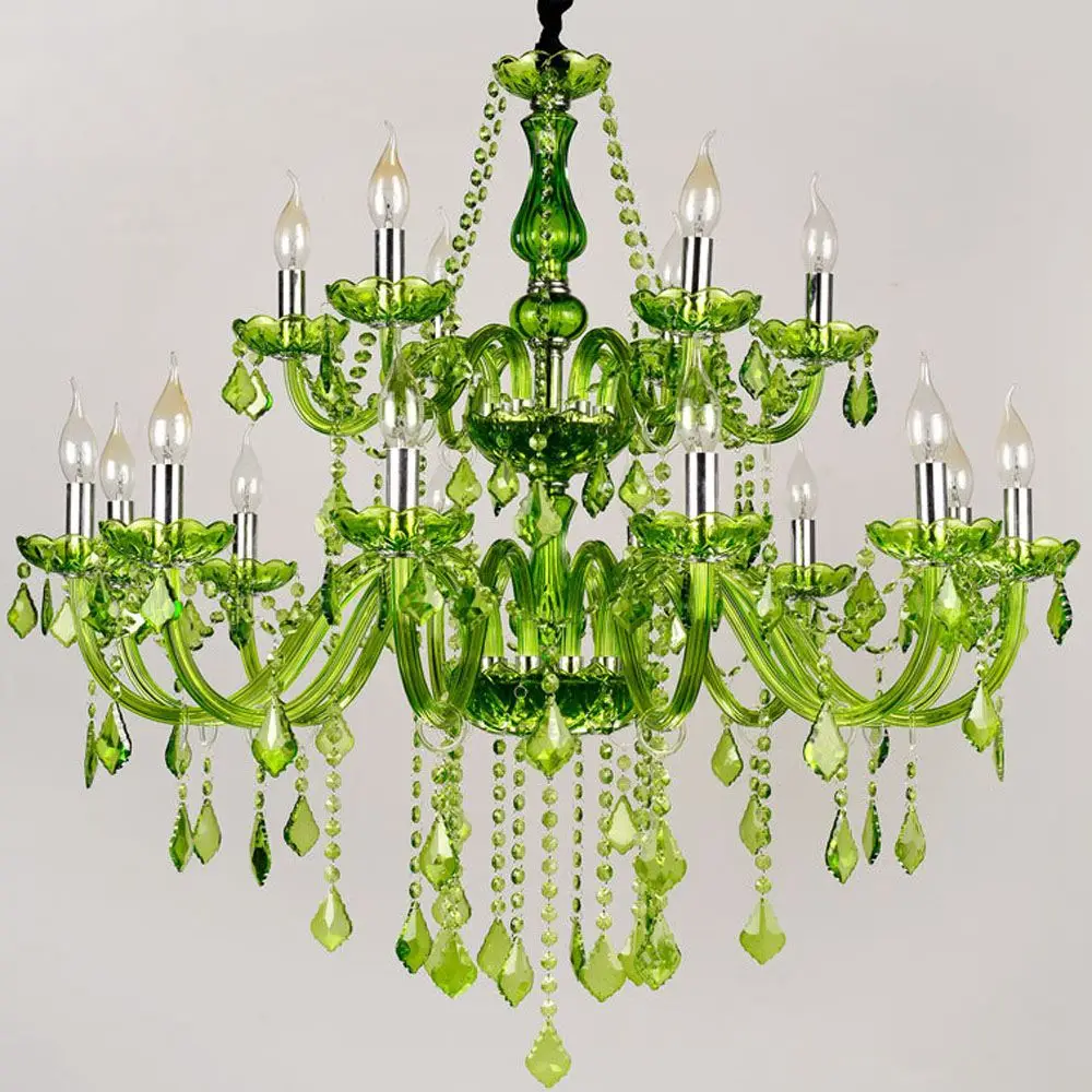French Vintage Emerald Green Crystal Chandelier 5 6 8 12 15 18 Heads Glass Pendant Light Baroque Luxury Hanging Lamp for Hotel