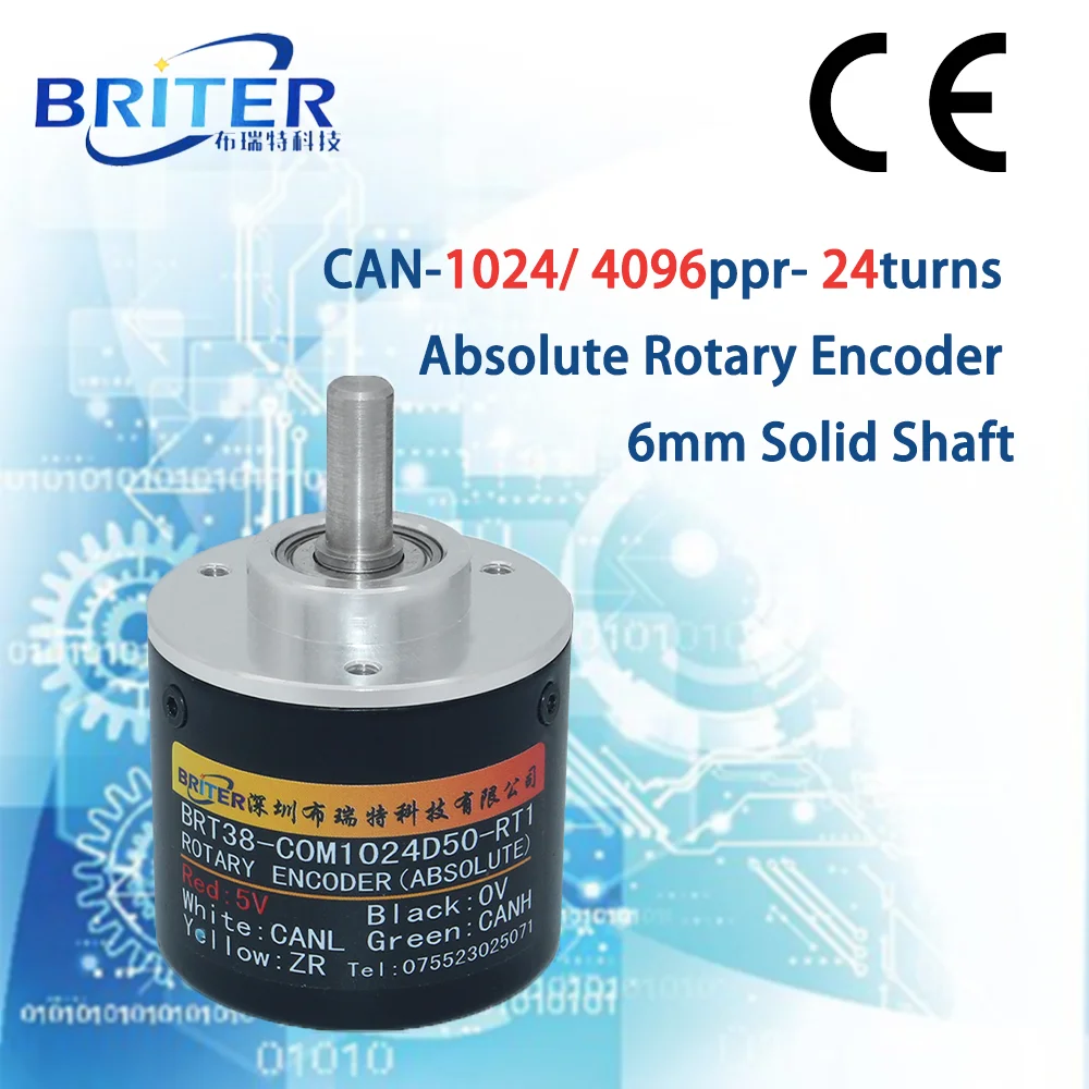 CAN 24turns Absolute Rotary Encoder 6mm Solid Shaft Power Off Memory BriterEncoder Multi-turn High Precision Megnetic Encoder