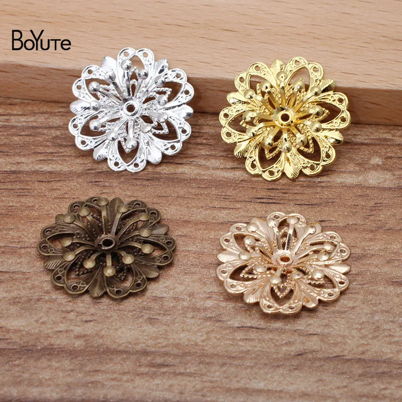 BoYuTe (100 Pieces/Lot) 21MM Metal Brass Filigree Flower Fittings Handmade Diy Jewelry Accessories