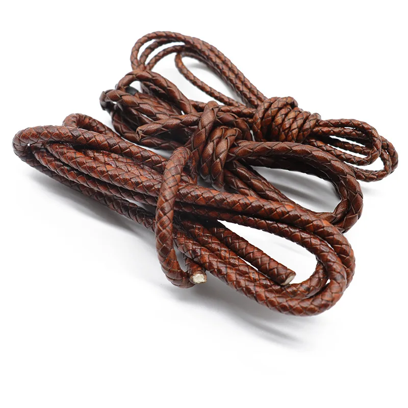 1meter 3mm 4mm 5mm 6mm Vintage Round Braided Genuine Leather Cord  Leather Cords String Rope Bracelet Jewelry Making Findings