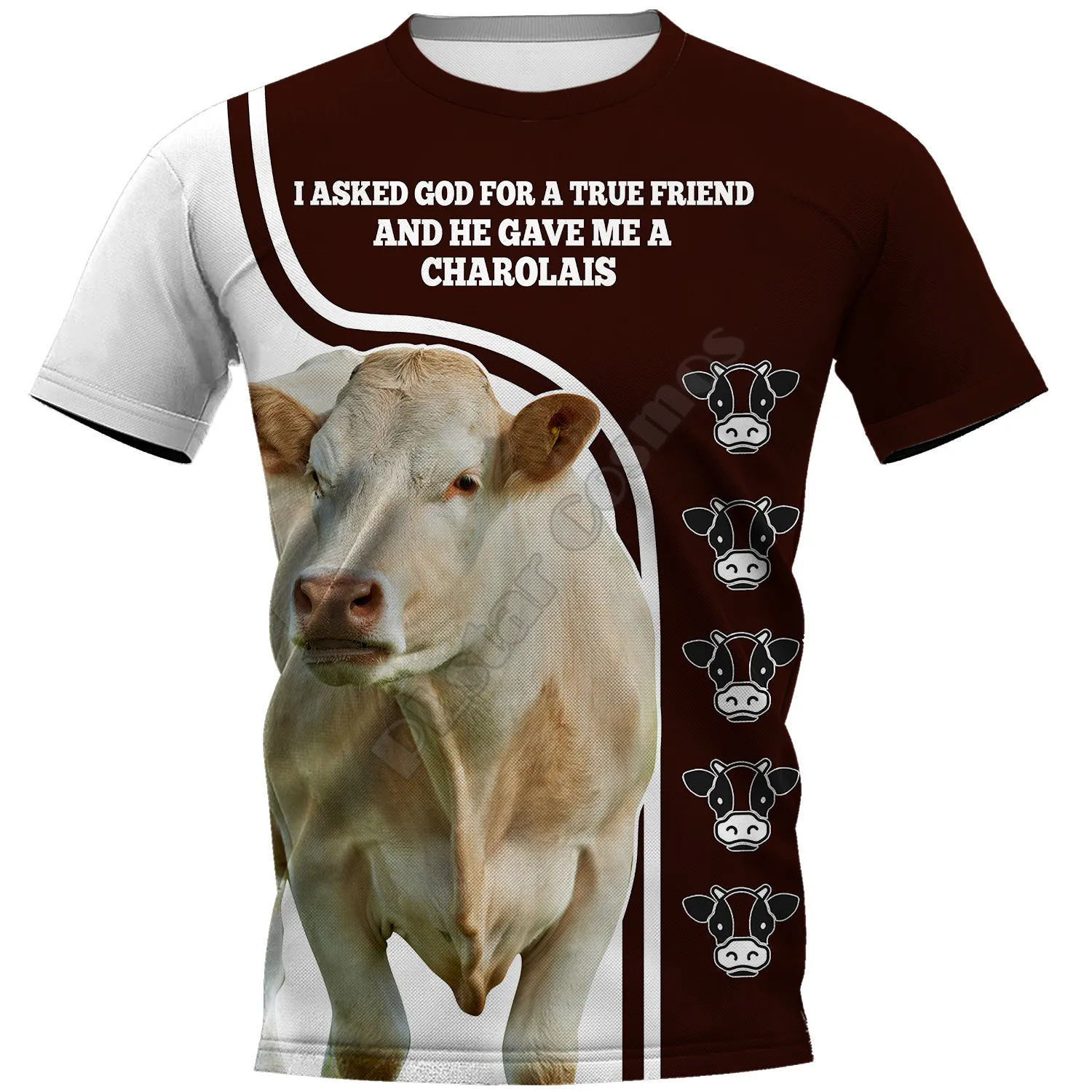 Camisetas con estampado 3D de Charolais para mujer y hombre, camisetas informales de verano, camisetas de manga corta, envío directo 08