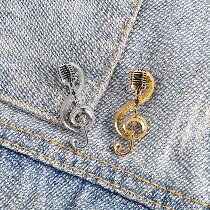 Gold Silver Color Microphone Brooches Music Note Enamel Pin For Women Men Singer Party Concert Metal Badge Fashion Jewelry Gifts