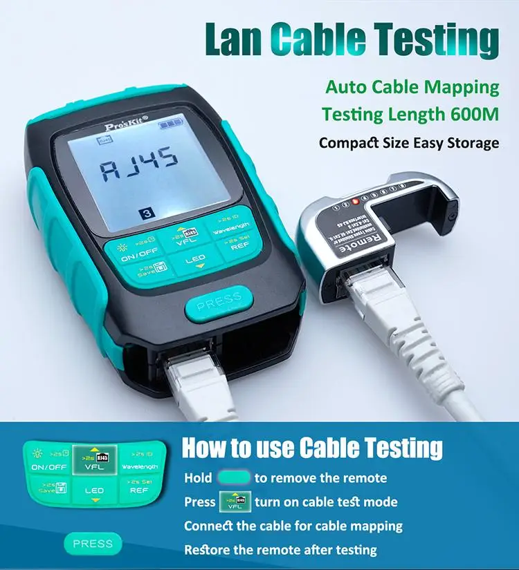 Proskit MT-7616 عالية الدقة السلطة متر 4 في 1 متعددة الوظائف البصرية القلم تستر قطع كابل شبكة محلية اختبار الفشل