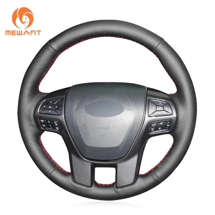 

MEWANT Black Artificial Leather Car Steering Wheel Covers for Ford Ranger 2016 2017 2018 2019 2020