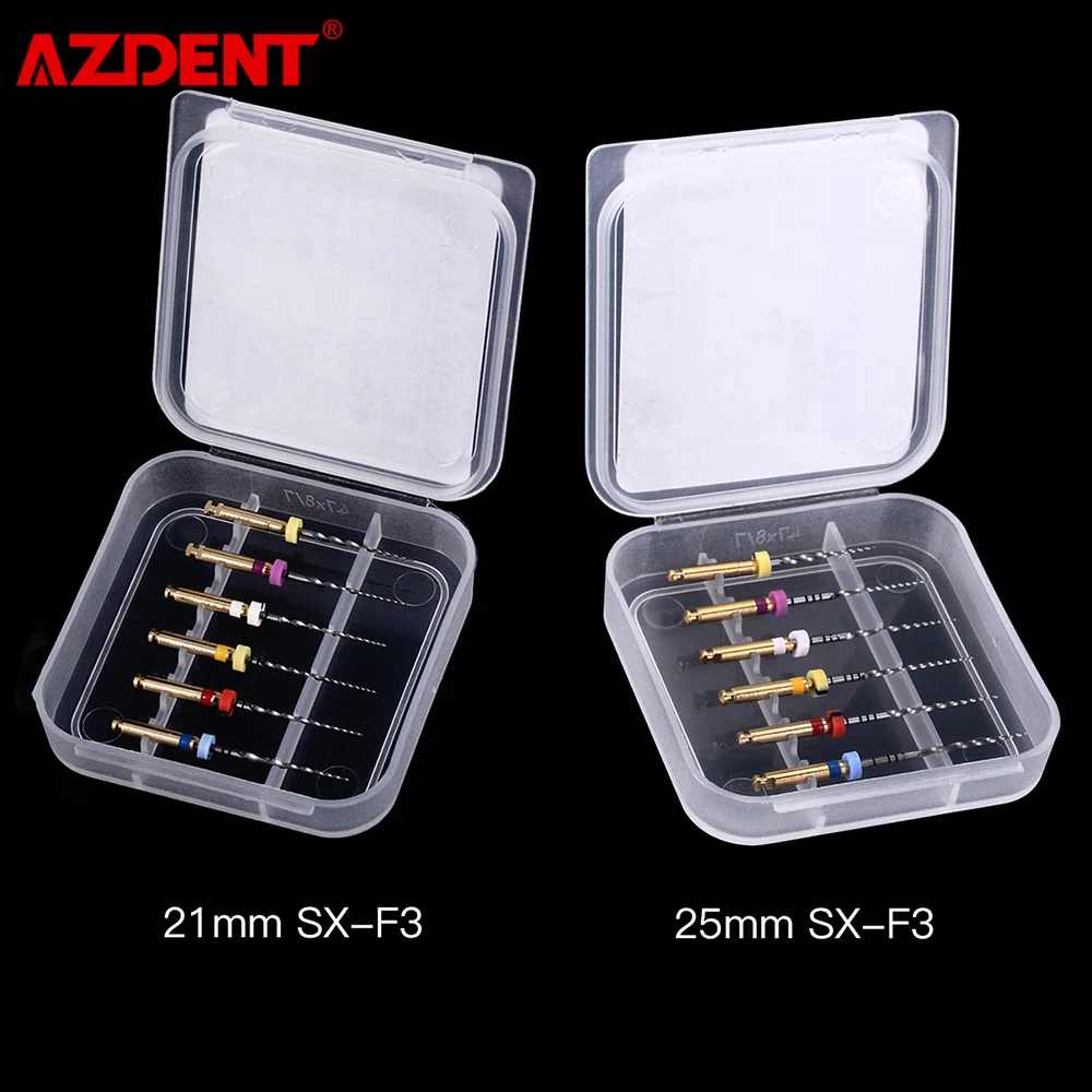 6pcs/Box AZDENT Dental Engine Use NiTi Super Rotary File SX-F3 25mm Machine Taper Nickel-titanium Alloy