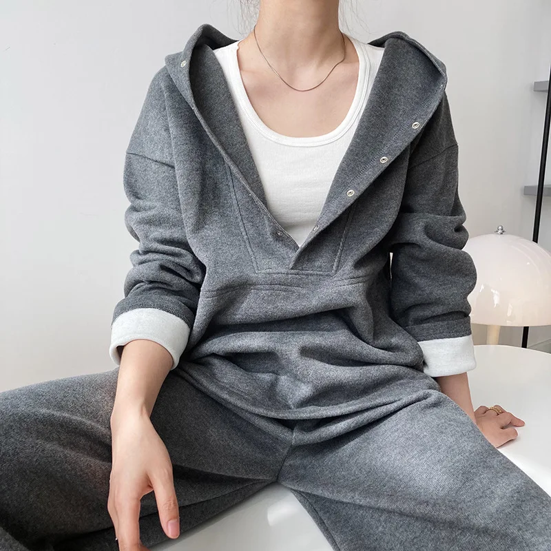 2022 Women Two Pieces Sets Hooded Women Hoodie Women's Casual Clothes And Pants Suit Pure Color Loose Style Women's Tracksuit