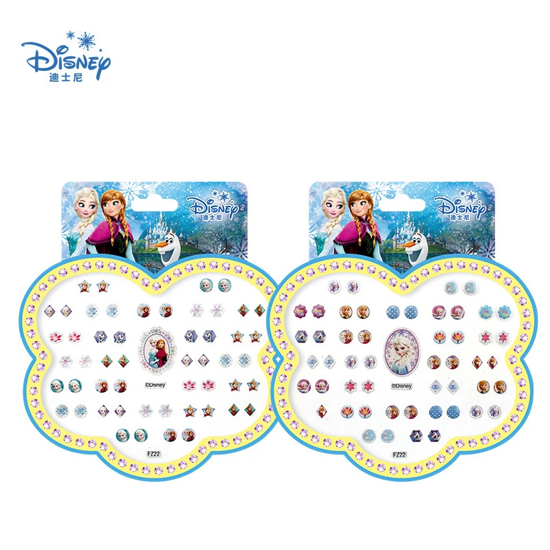 Disney-pegatinas de pendientes de cristal brillante para niños, Frozen, sirena, Rapunzel, princesa de Disney, pegatinas de pendientes de dibujos animados, juguetes para niños, regalo