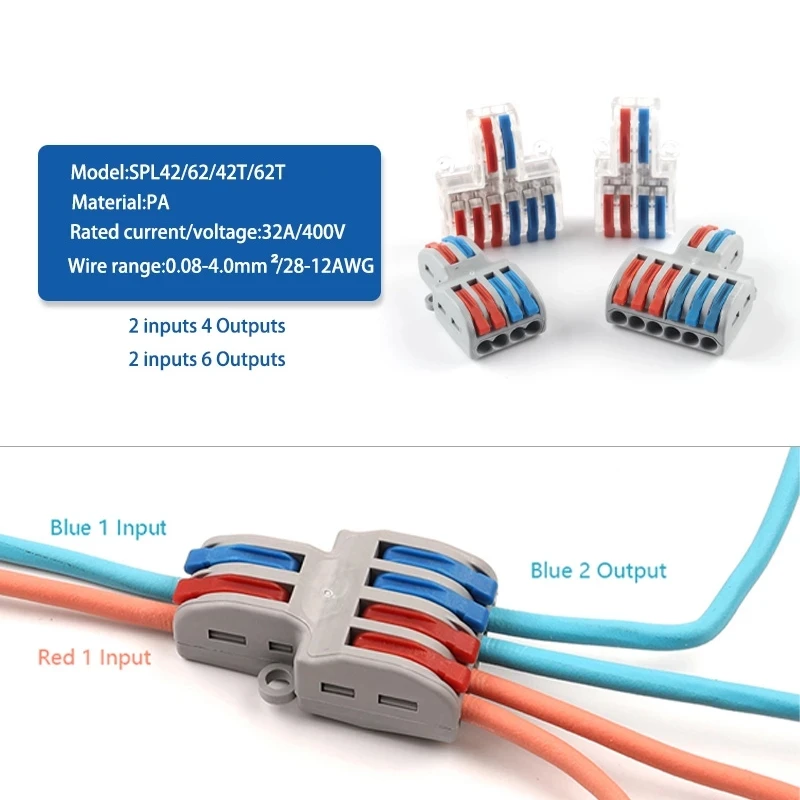 Boxed SPL-42/62 Mini Fast Wire Connector Universal Push-in Conductor Terminal Block 222 Electric Multiple Wire Connector