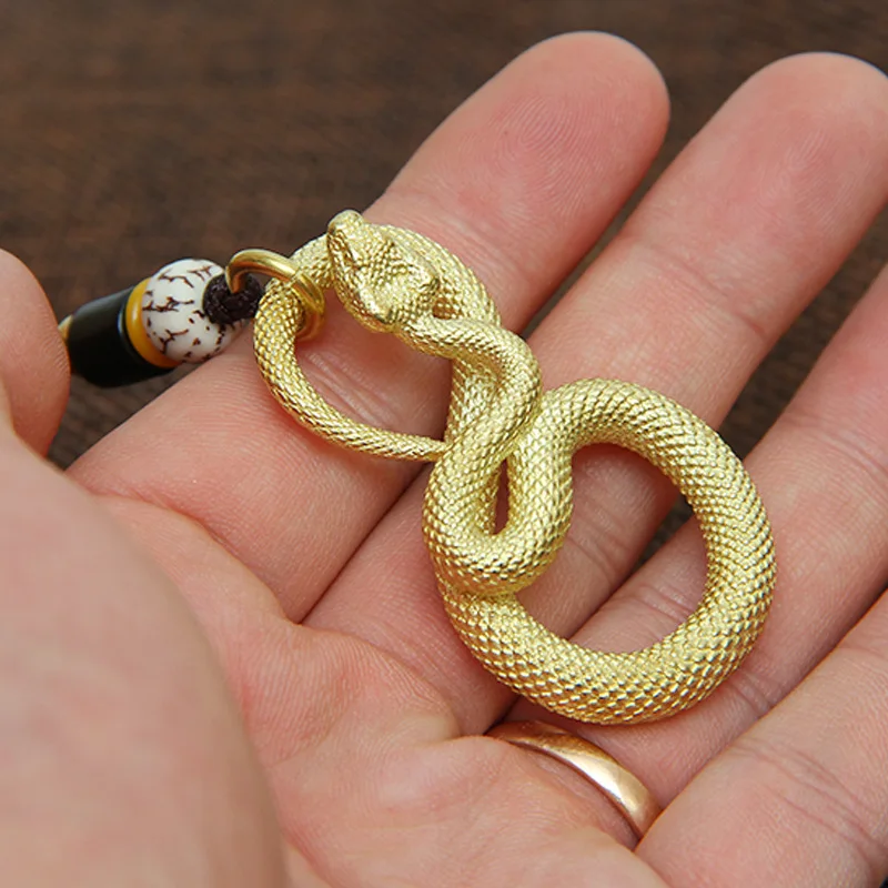 Vintage Copper Zodiac Snake Key Chain Pendants Jewelry Pure Brass  Animal Cobra Keychain Hanging Lanyard Keyring DIY Charms Gift