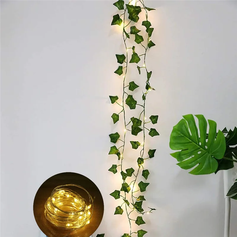 Fake Ivy with Light Strings Vines Artificial Ivy Leaf Plants LED Ivy Garland Greenery Hanging Plant Curtain for Party Wall Decor