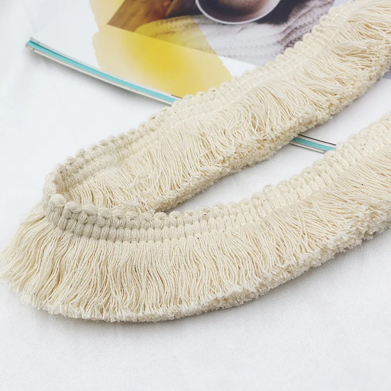 1m Thick Beige Cotton Thread Strip Fringe Lace Trim DIY Clothing Accessories Tassel Clothes Pillow Home Curtain Decoration 3.8cm