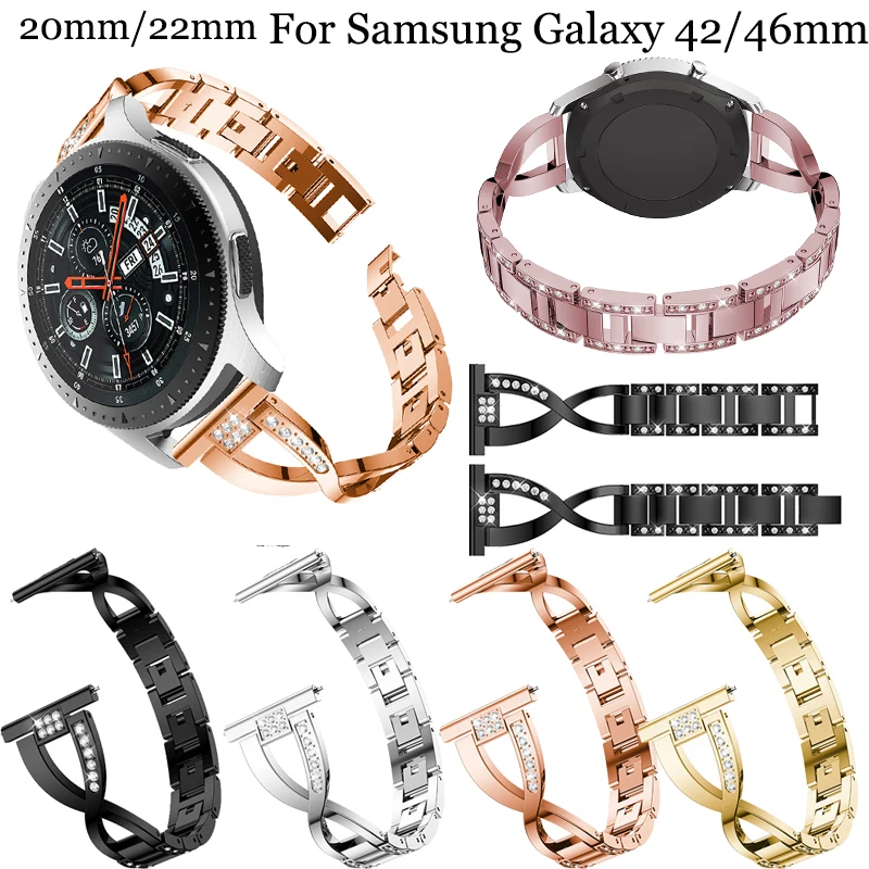 Pulseira feminina de aço inoxidável, pulseira para samsung galaxy 42mm 46mm active2 40mm 44mm smart watch 20mm 22mm gear s3 s2