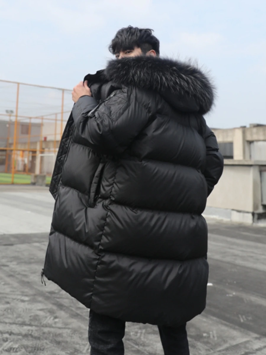 Streetwear Real Raccoon Fur Hodded Jacket Men Winter Duck Down Coat Clothes 2019 Korean Warm Fashion Down Parkas LW2307