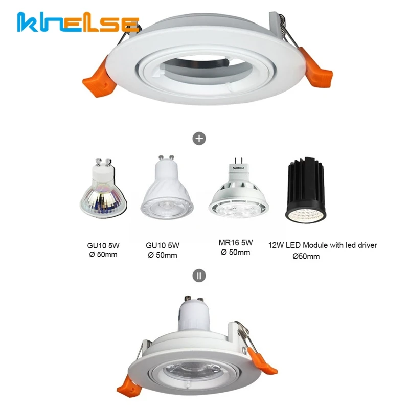 Round LED Recessed Ceiling Downlight Adjustable Mounted Frame Bracket MR16 GU10 Lamp Holder Socket Fitting Spot Lighting Fixture
