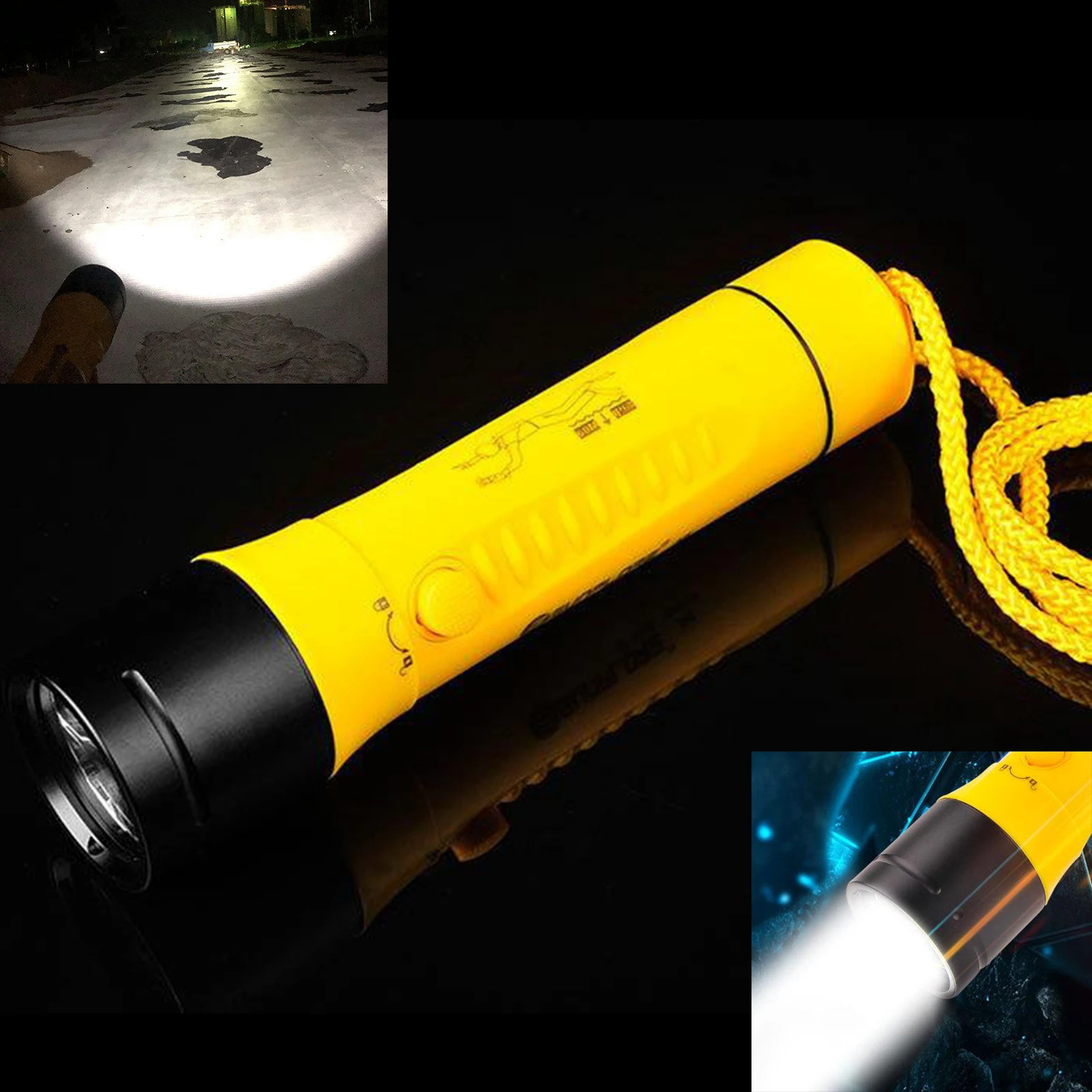 Diving Underwater Flashlight Waterproof Scuba Dive Lamp Torch Light Rechargeable Outdoor Camping Lighting 300M