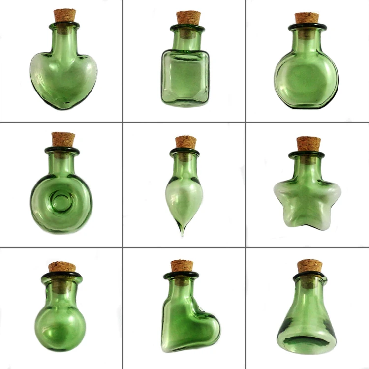 10PCS Glass Bottle Glass Jars Green Mini Cork Vials Message Vials Cork Stopper Perfume oil vials wishing glass bottles