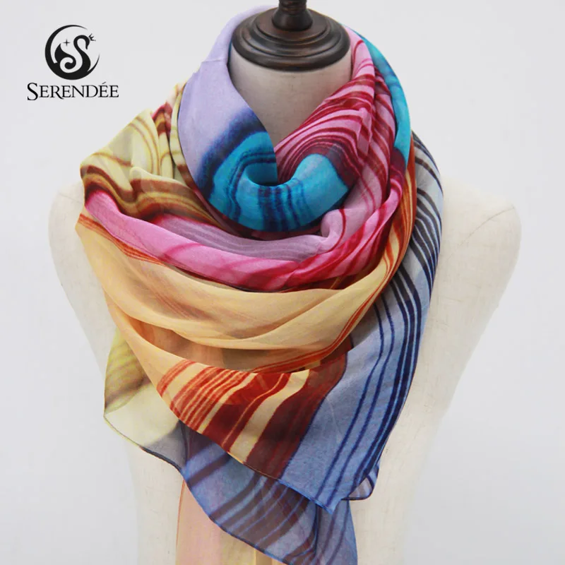 

Luxury Hijab Foulard Soie 100% Silk Women Scarf Headscarf Shawl Bufanda Mujer Luxe Chiffon Echarpe Beach Pareo Wrap Stripe Print