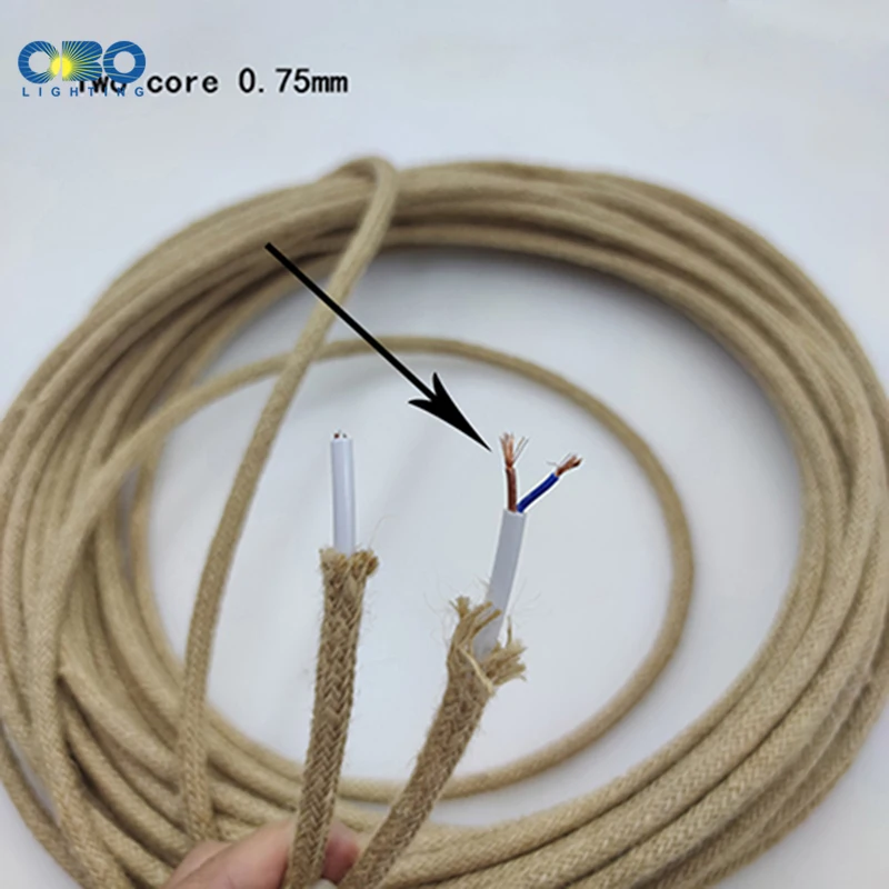 2*0.75mm Vintage Wire RopeTwisted Yellow Electrical Wire Hemp Copper Wire 3*0.75mm Cable Braided Retro Pendant Light Cord