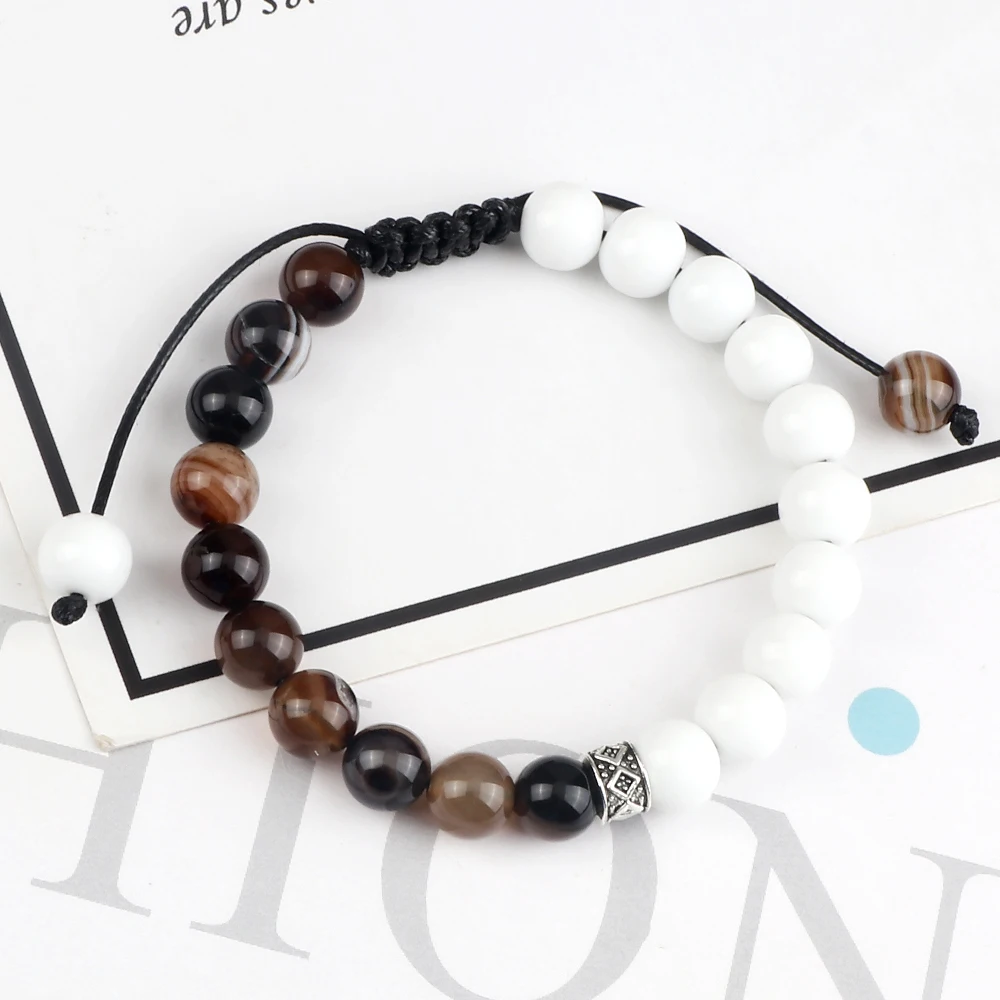 Trendy White Men Beads Bracelet Handmade Natural Tiger Eye Lava Stone Onyx Strand Adjustable Bracelets Women Yoga Energy Jewelry