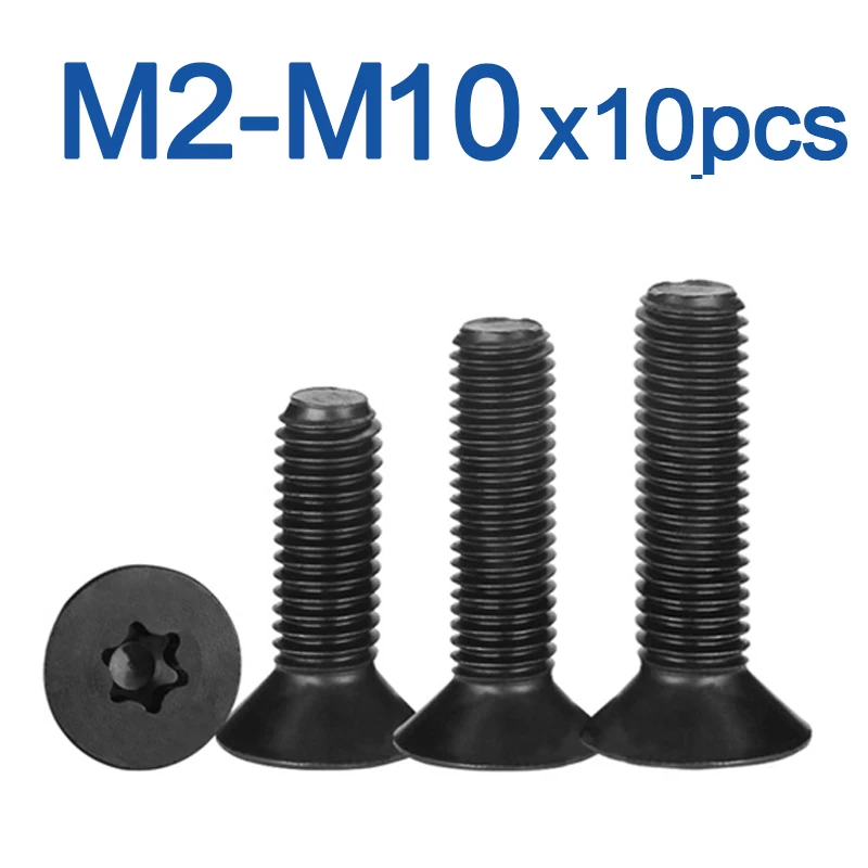 10pcs/lot Flat Countersunk Screw Six Lobe Bolt Machine Screw M2 M2.5 M3 M4 M5 M6 M8 M10 Black 304 Stainless Steel Torx Head