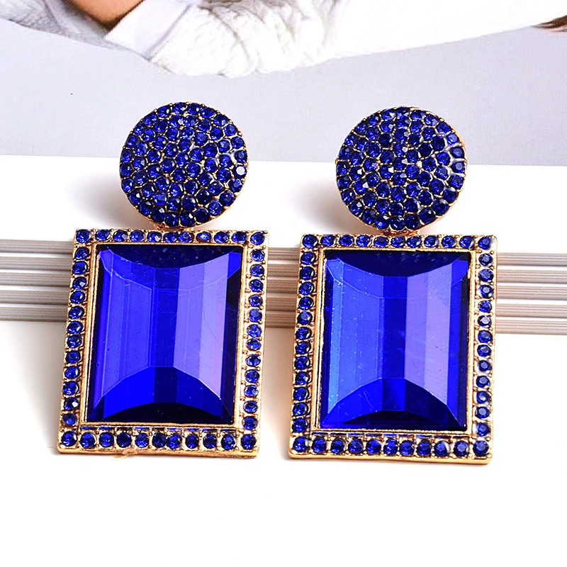 Luxury Charm Drop Earrings Vintage Handmade Crystal Square Dangle Earrings Party Statement Jewelry For Women Wholesale