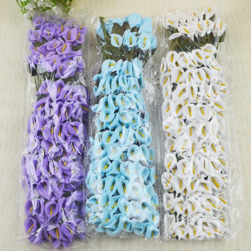 

144pcs/Lot Delicate Mini Calla Lily Artificial Foam Flowers For Wedding Home Decoration DIY Scrapbooking Gift Box Fake Flower