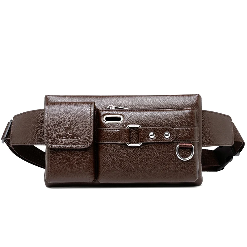 Men's Waist Packs Fanny Bags Solid Color Multipurpose PU Leather Chest Bag Fashion Black/Brown Crossbody Bags