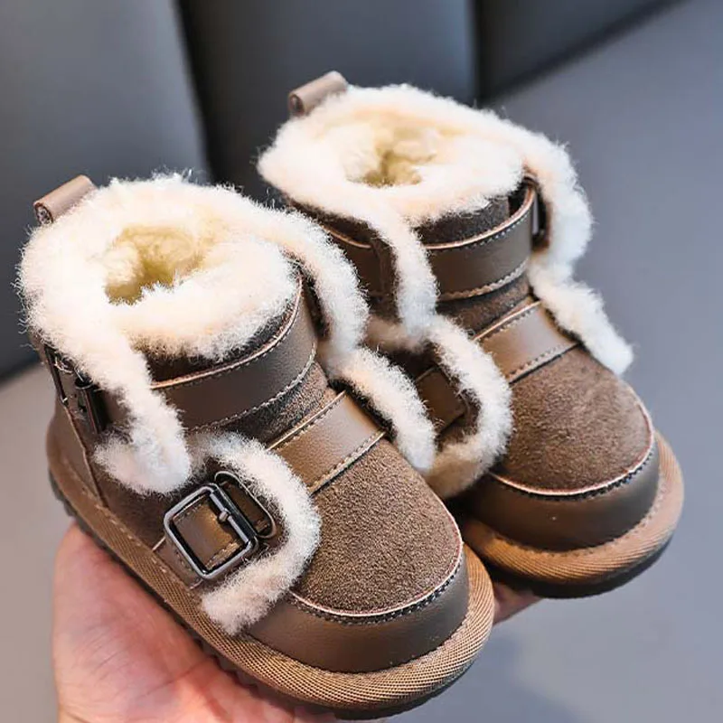 Winter Kids Genuine Leather Snow Boots Infant Baby Girl Shoes Warm Toddler Sneakers Fashion Boys Children Boots CSH1222