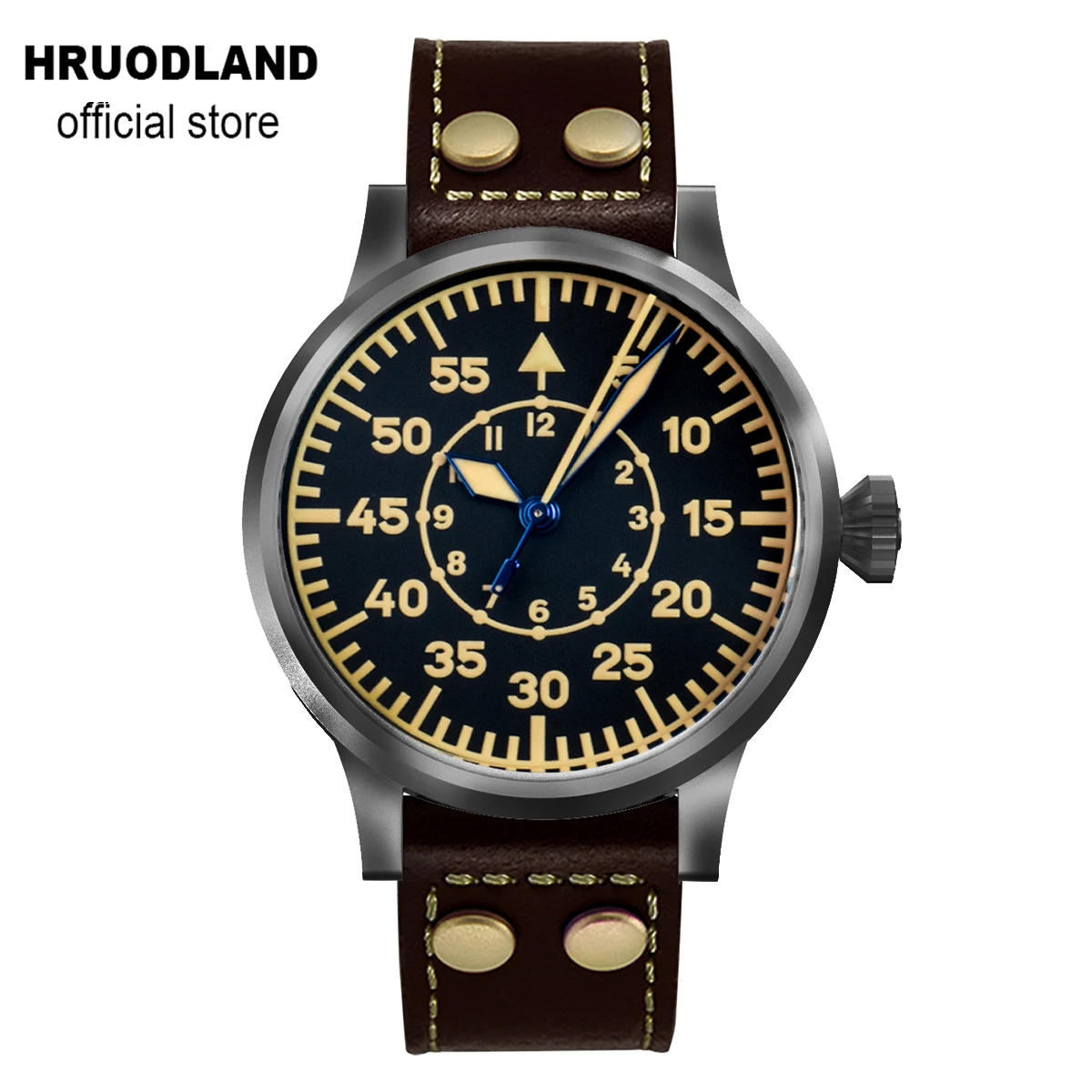 Hruodland Distressed Automatic Pilot Men Watches Sapphire Glass SW200 10ATM Mechanical Black Diving Wristwatch for Men Male Gift