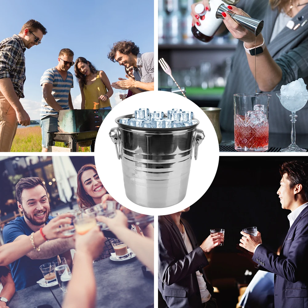 Wine Beer Cooler Bucket 5L Stainless Steel Champagne Wine Beer Bucket Ice Cube Maker For KTV Bar Kitchen Party Barware