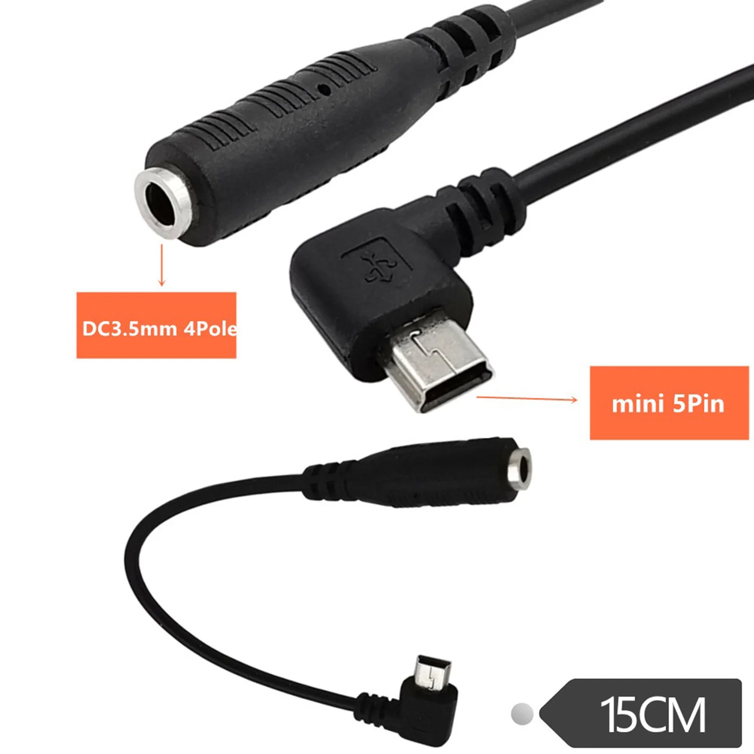 1pc Right Angled Mini USB Male to 4 Pole 3.5mm Female Adapter Cable Cord for Active Clip Mic Microphone 15cm/5.9 in