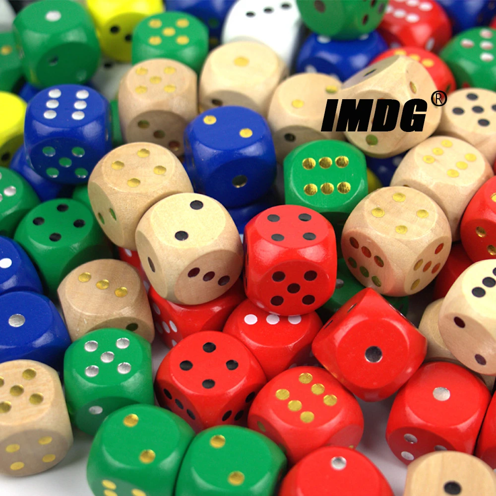 10pcs/pack Wood Dice 20mm Colorful Solid Wooden Gold Black Dot Game Rounded Dice Drinking Mahjong Dice