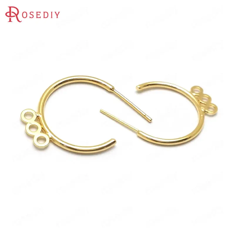 

(C825)6 pieces 24x21mm High Quality Gold Color Brass 3 Hanging Holes Stud Earrings Findings Accessories