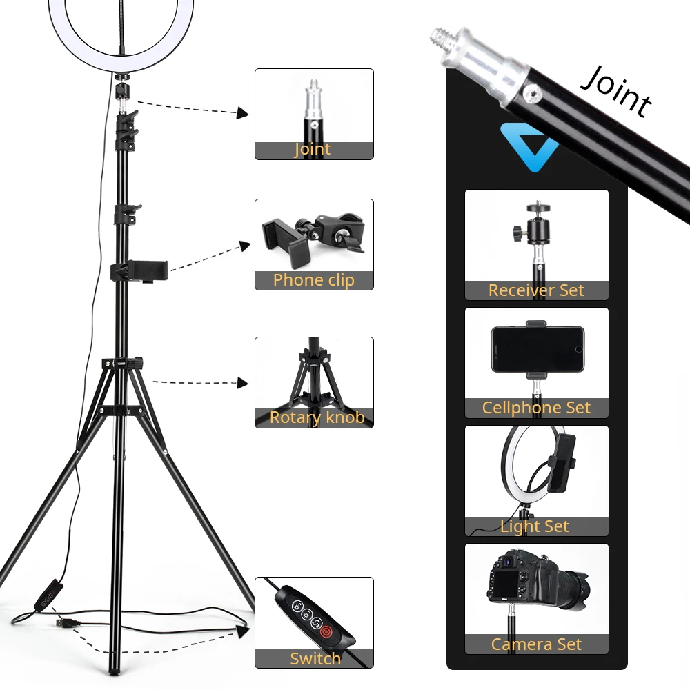 Photography Tripod For Phone Holder Tripod Stand With/ Without Ring Light Selfie LED Photo Lamp Fill Light For Camera Video Live