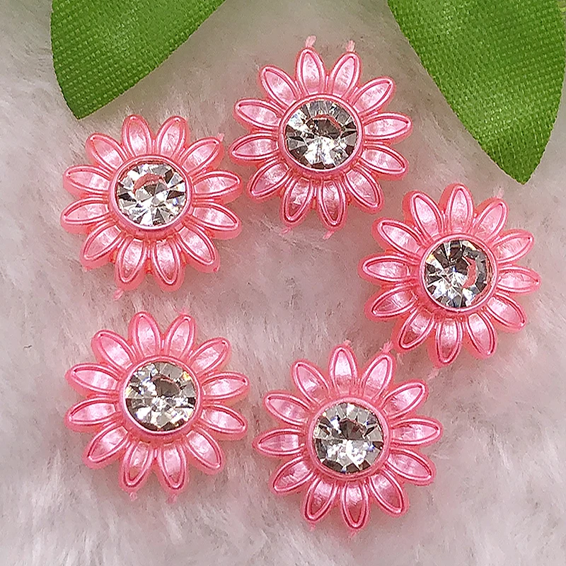 DIY 20pcs mix 19mm AB Resin 3d flower Flatback Rhinestone Wedding buttons crafts