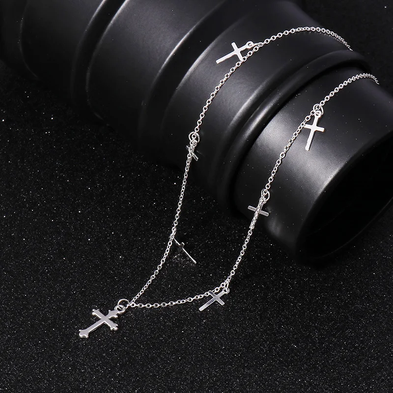 Silver Color Cross Necklaces & Pendants for Women Choker Clavicle Chain Jewelry Femme Bijoux Collares