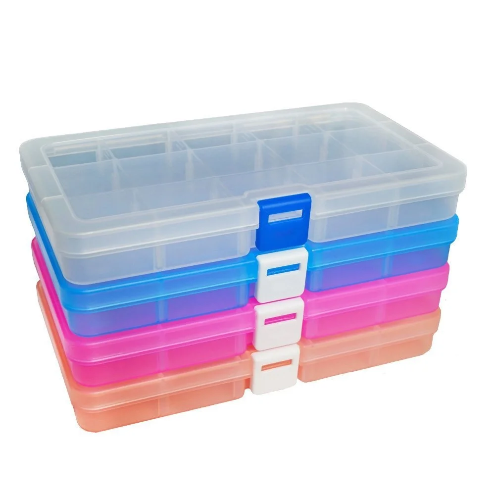 15 Grid Clear Plastic Adjustable Storage Box Fishing Lure Jewelry Organizer Case with Removable Dividers