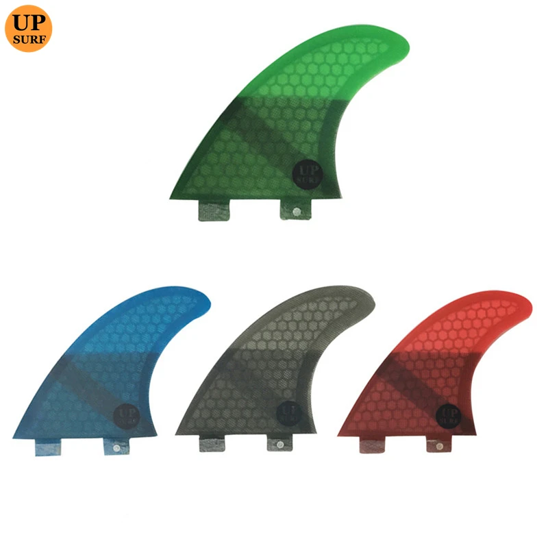 Double Tabs FIN L  Tri fin set surfboard fin L size thruster fins Honeycomb Fibreglass Green Black Red Blue upsurf logo