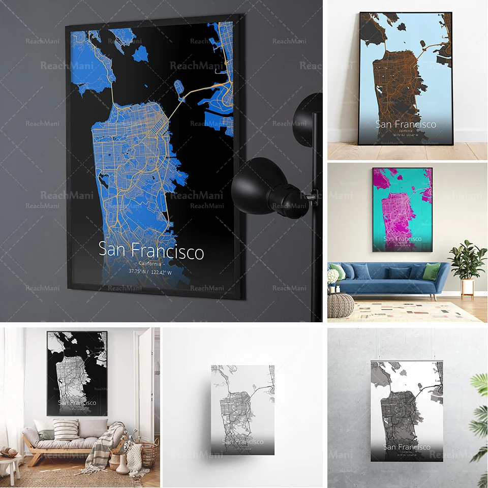 Affiche imprimée de ville de San Francisco / État de la Floride/Méthodes de peinture et de conception