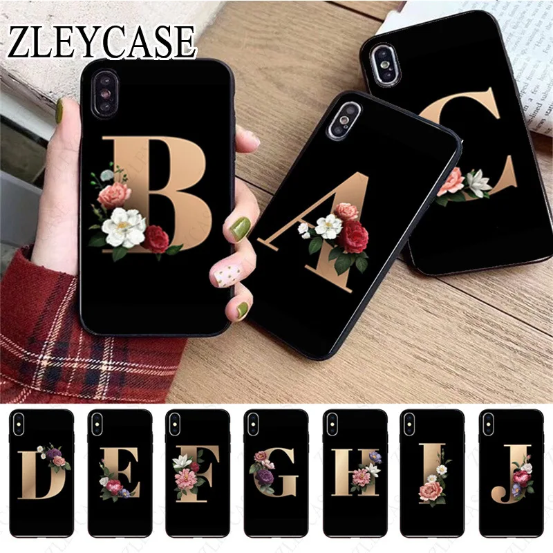 Letter Alphabet Flowers Print Floral Phone Case For iphone 13pro 14pro 15pro 12pro 11pro xs max 7 8 XR 12 15plus 13mini SE cover