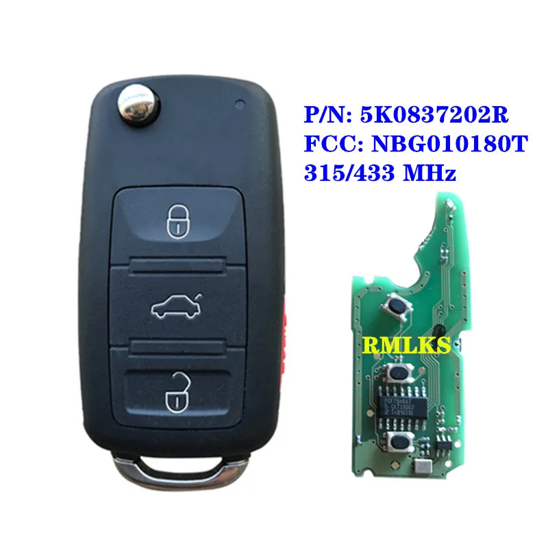 

New Remote key Fob 3+1 4 Button For VW Volkswagen Touareg 2002-2010 Year 315MHz 433MHz ID46 Uncut HU66 Blade KR55WK45022