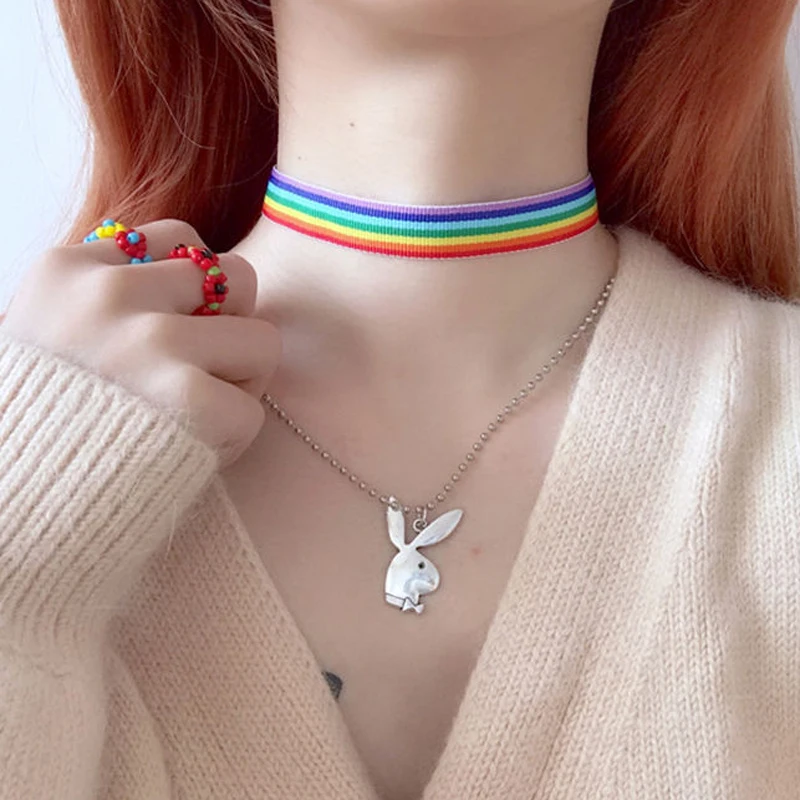 

50 Pieces Rainbow LGBT Choker Necklace for Women Couple Moon Water Drop Pendant Clavicle Chain Pride Unisex Jewelry Gift